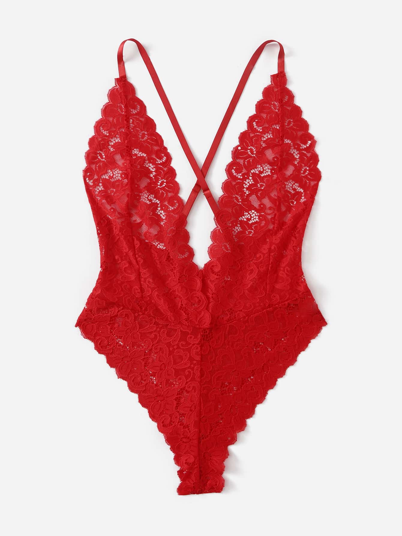 Sheer Lace Bodysuit with Plunging V & Backless - Enticing Women's Lingerie